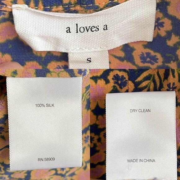 A LOVES A Silk Floral Print Hidden Button Front Long Sleeve Blouse Shirt S - Picture 5 of 7